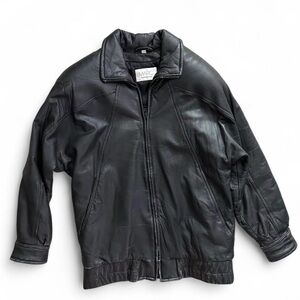 Vintage 90s Marc by Andrew Marc Leather Bomber Jacket in Black